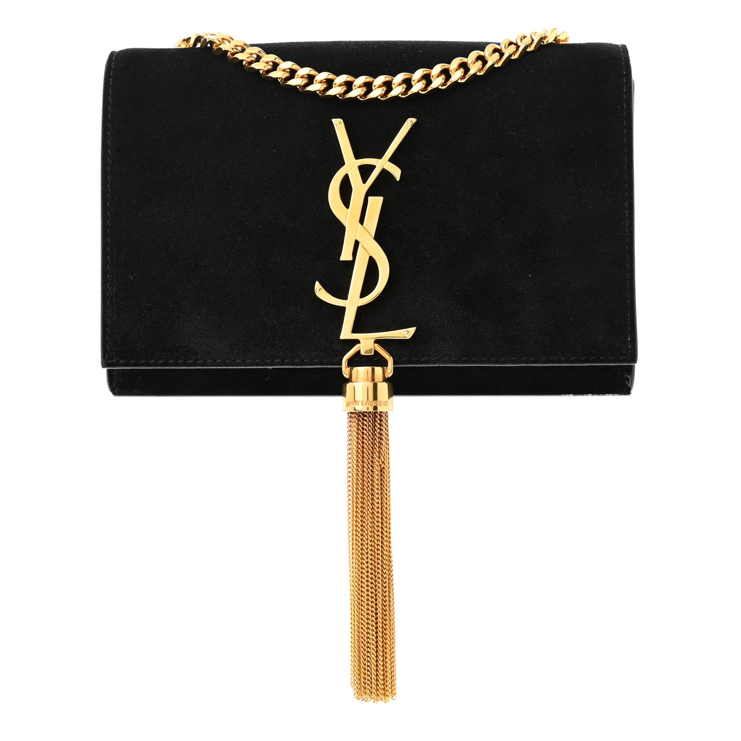 Suede Small Classic Monogram Kate Tassel Satchel Black