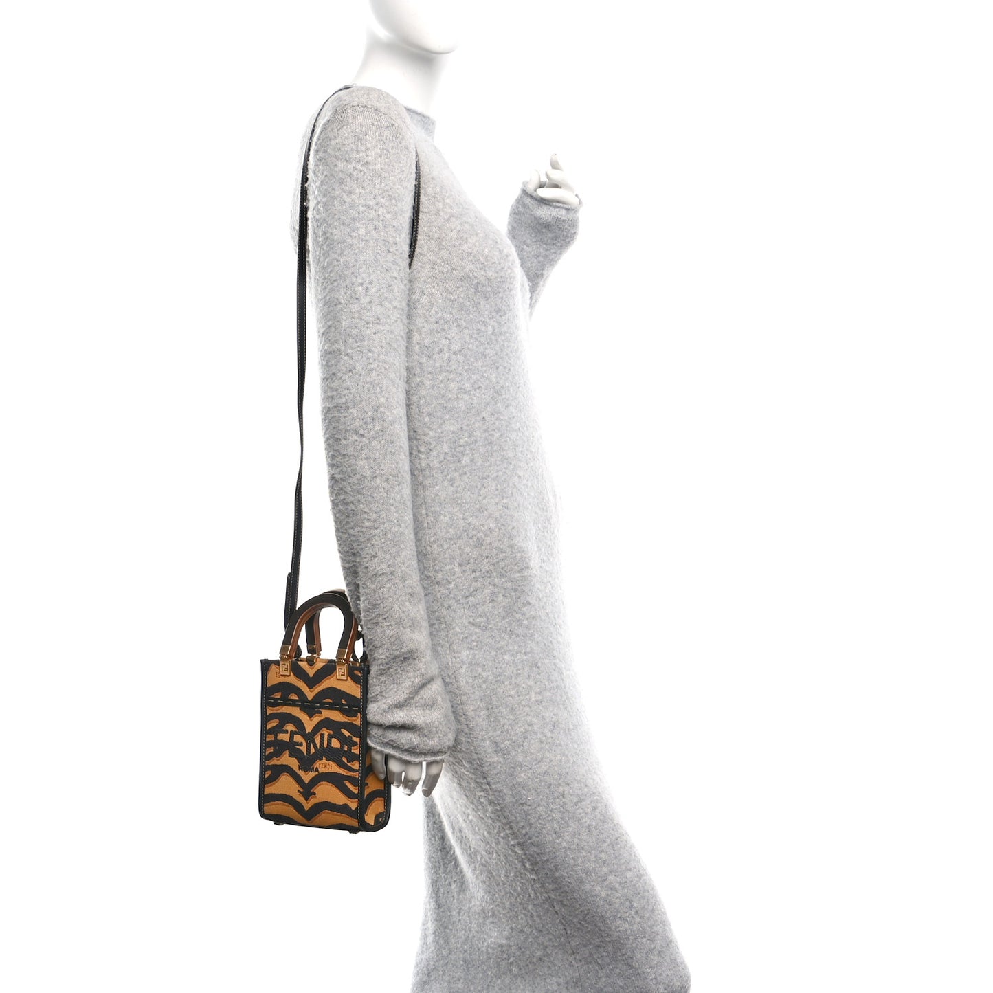 Canvas Vitello King Chinese New Year Tiger Embroidered Fendi Sunshine Shopper Tote Black Dark Yellow