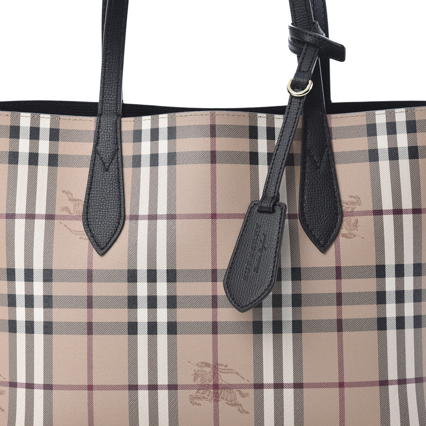 Grainy Calfskin Haymarket Check Small Reversible Tote Black