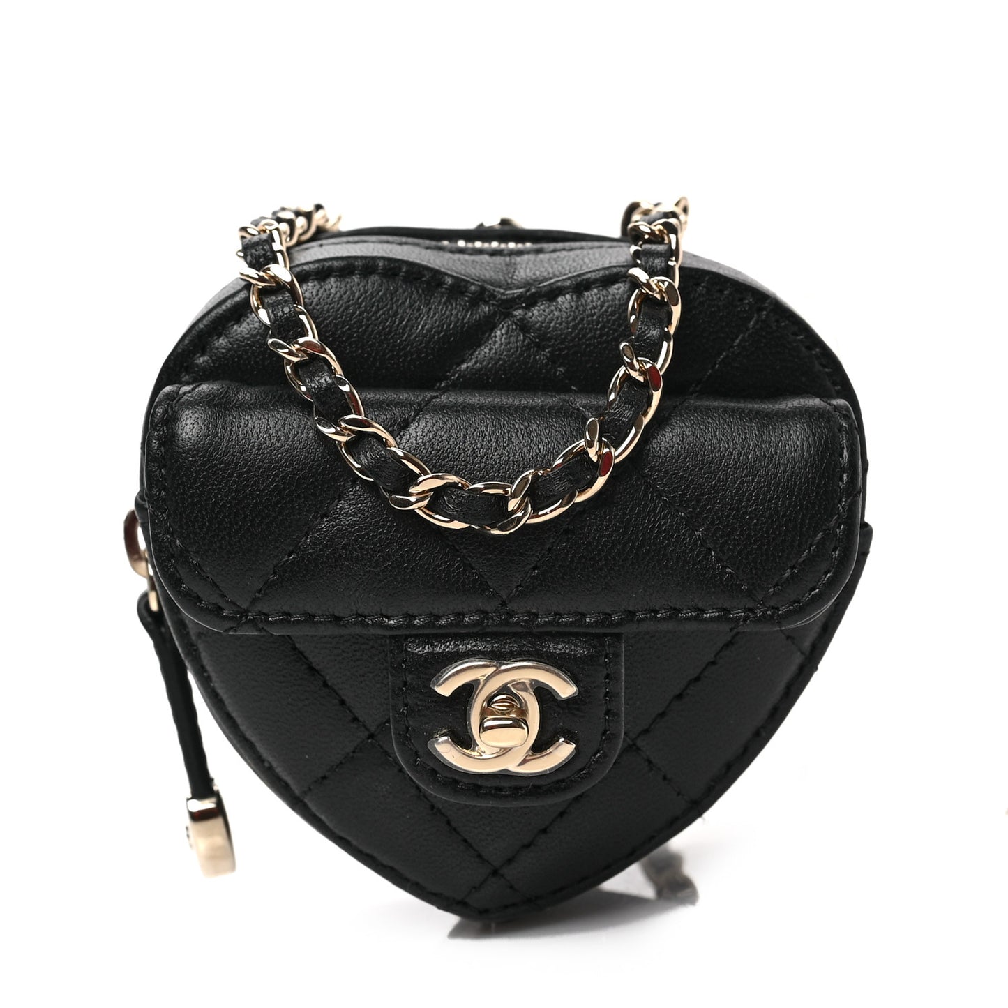 Lambskin Quilted CC In Love Heart Coin Purse With Chain Black