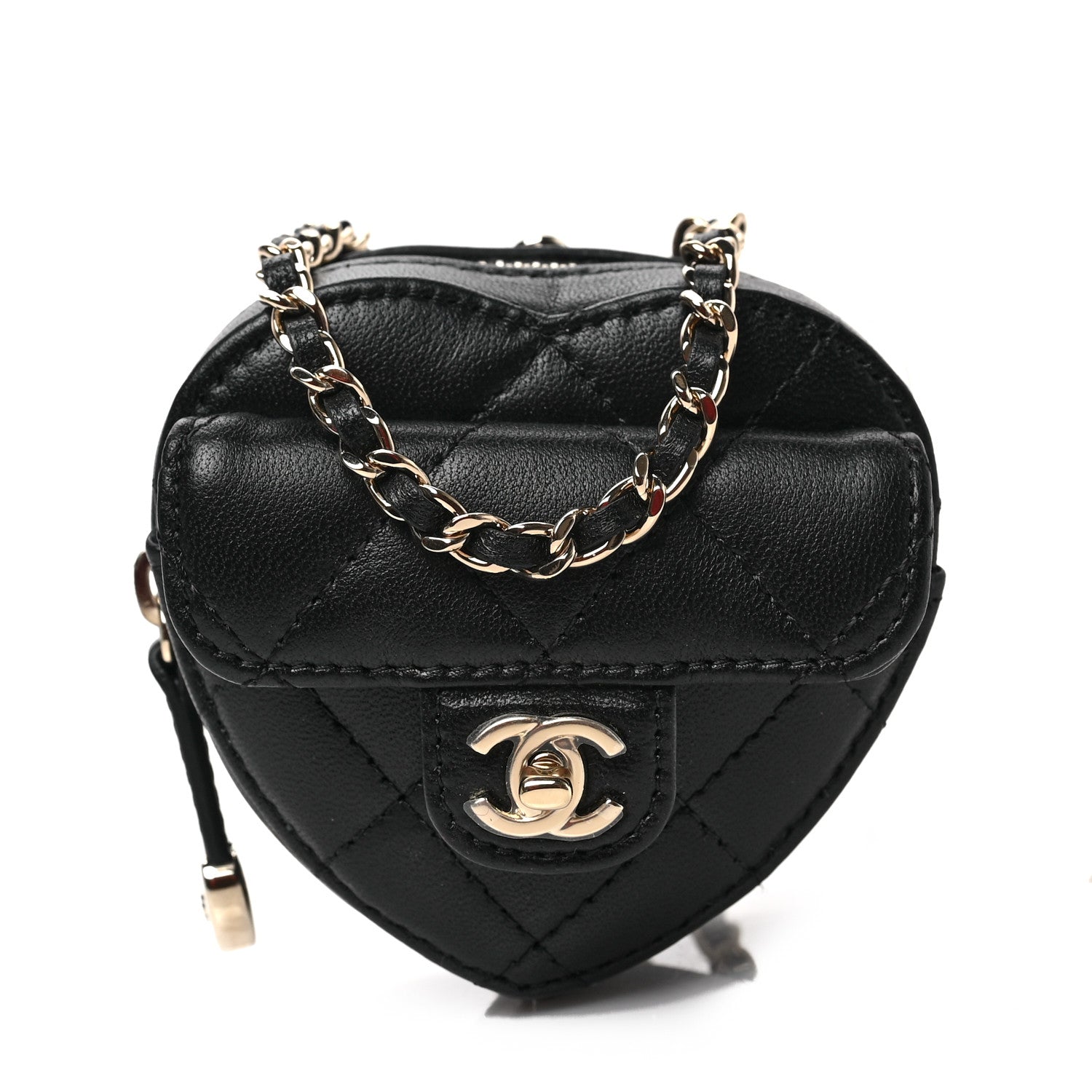 Chanel Lambskin Quilted CC In Love Heart Coin Purse With Chain Black 1 of 8