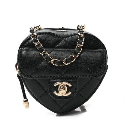 Chanel Lambskin Quilted CC In Love Heart Coin Purse With Chain Black 1 of 8