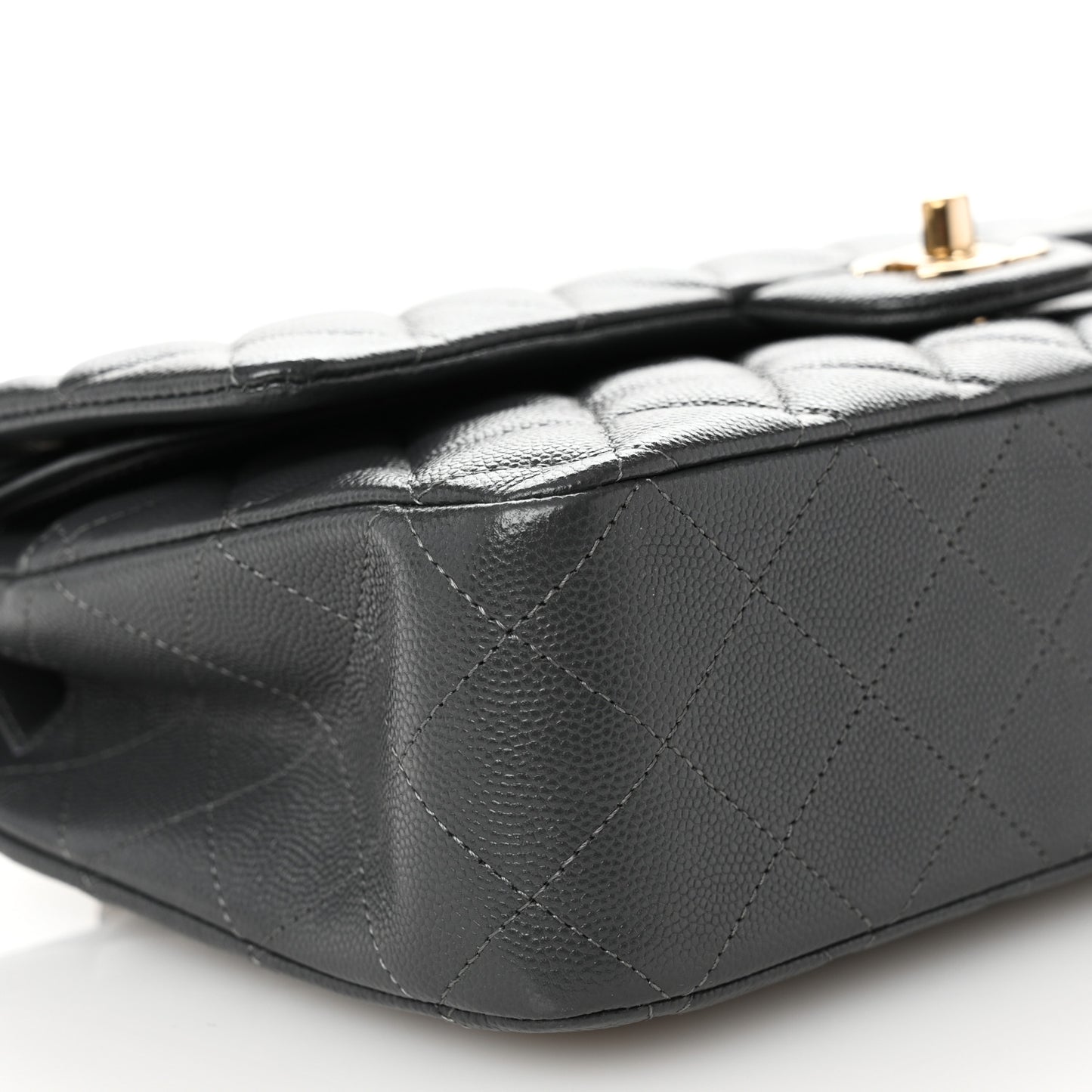 Caviar Quilted Medium Double Flap Dark Grey