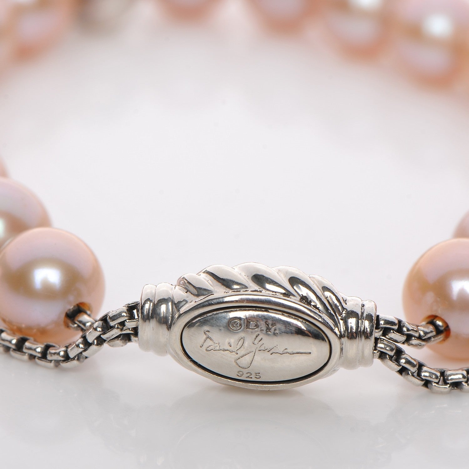 David Yurman Sterling Silver Pink Quartz 8mm Spiritual Beads Bracelet 3 of 4