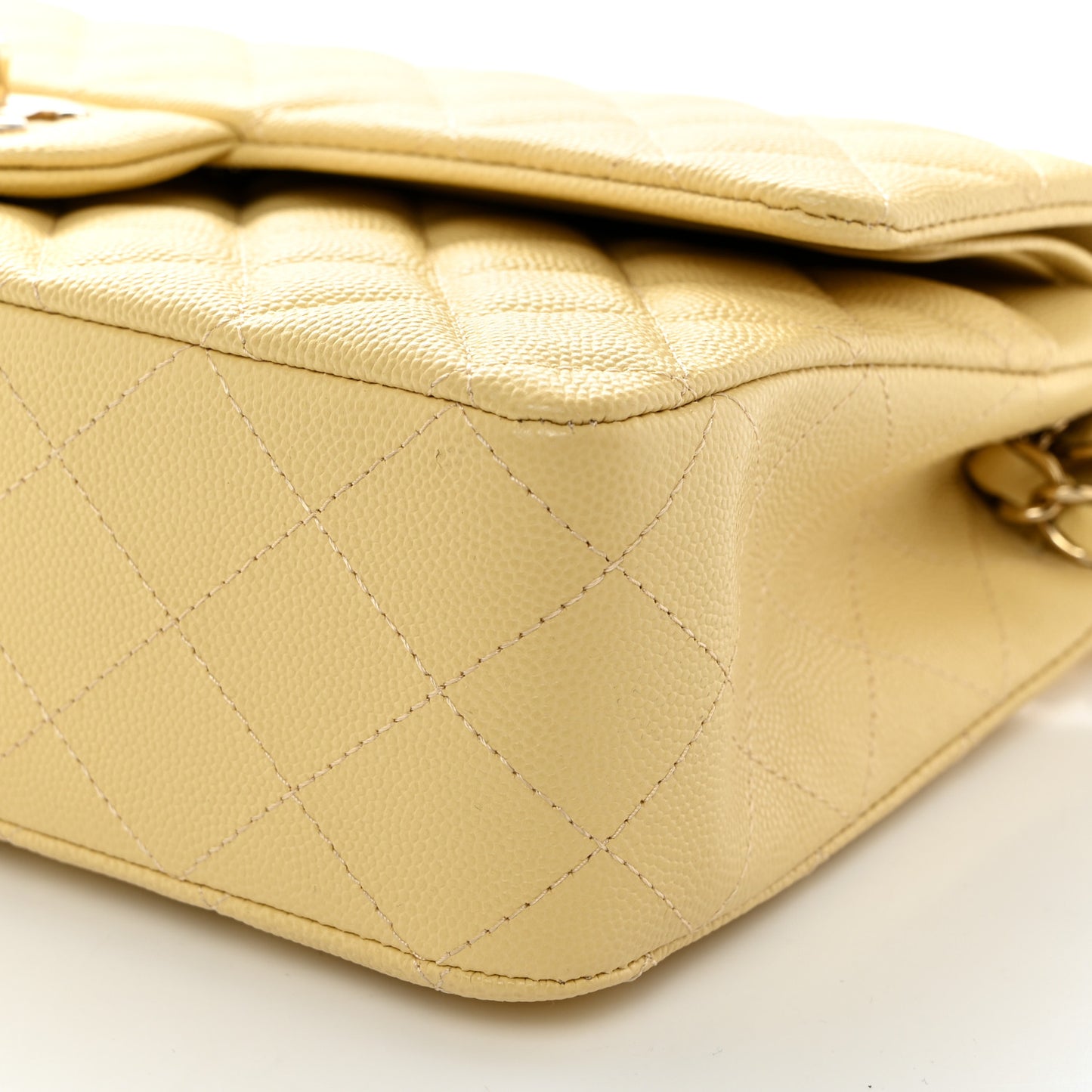 Caviar Quilted Medium Double Flap Yellow