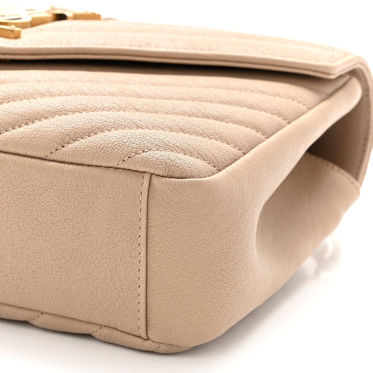Sheepskin Matelasse Chevron Monogram Medium College Bag Dark Beige