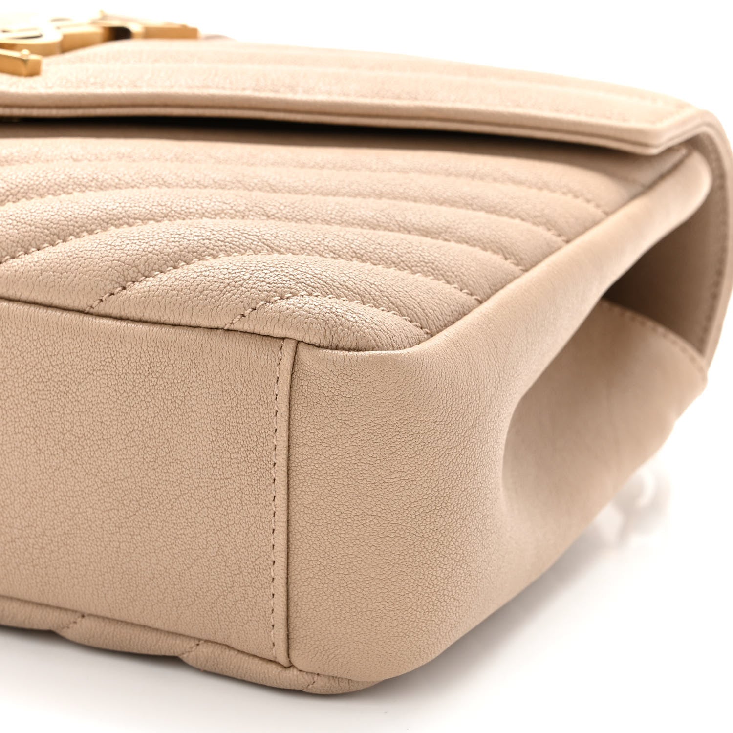 Saint Laurent Sheepskin Matelasse Chevron Monogram Medium College Bag Dark Beige 9 of 9