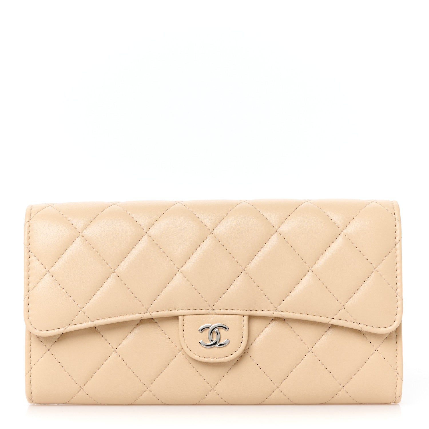 Chanel Lambskin Quilted CC Large Gusset Flap Wallet Beige 1 of 10