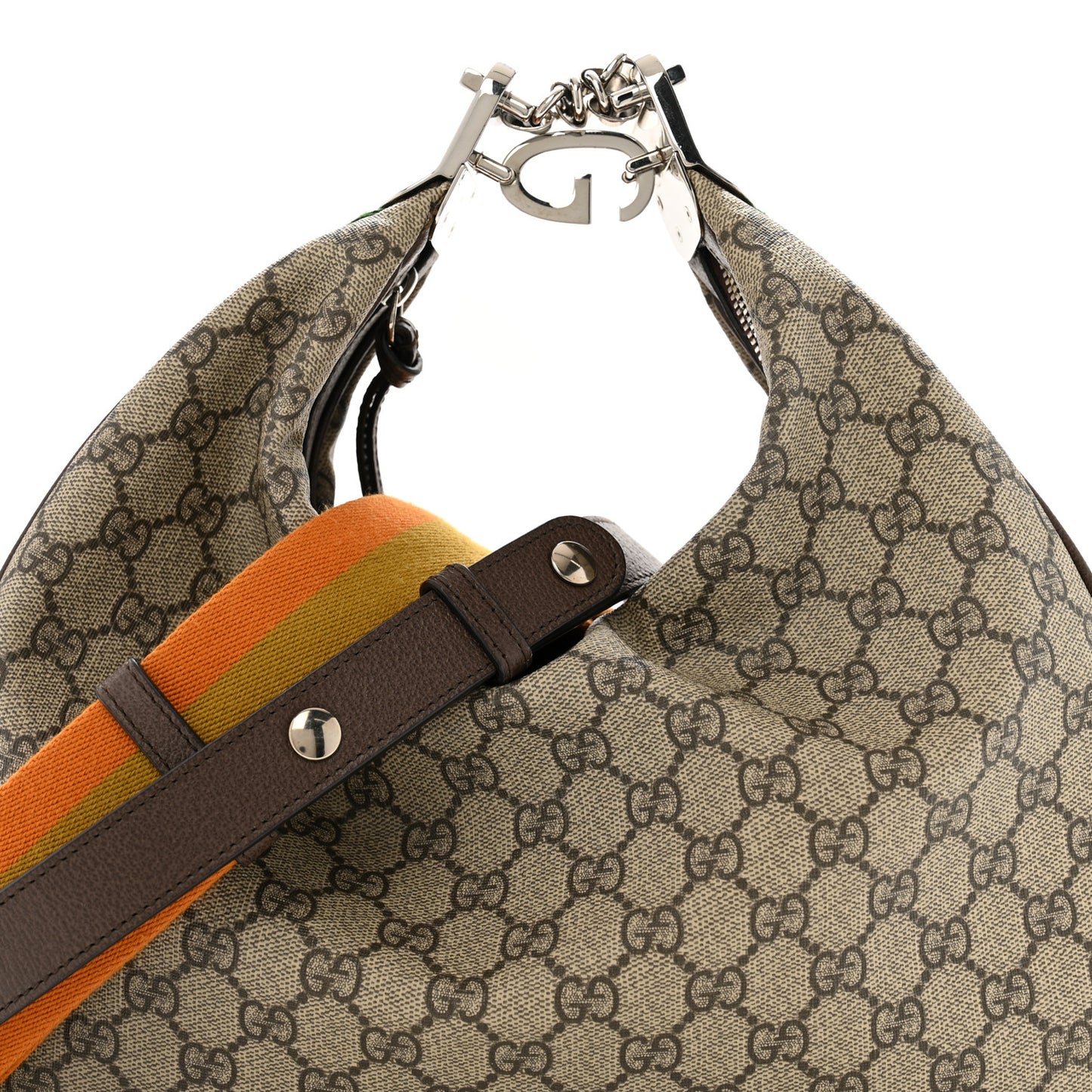 GG Supreme Monogram Textured Calfskin Web Large Attache Shoulder Bag Beige Ebony New Acero