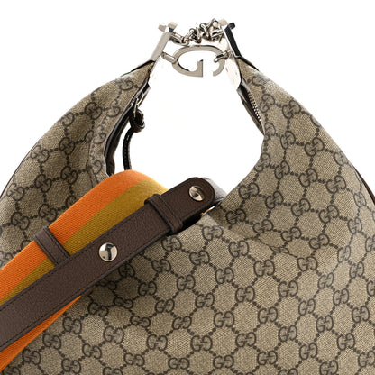 Gucci GG Supreme Monogram Textured Calfskin Web Large Attache Shoulder Bag Beige Ebony New Acero 8 of 12