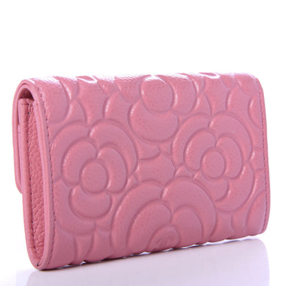 Chanel Caviar Camellia Embossed Card Holder Wallet Pink 3 of 9