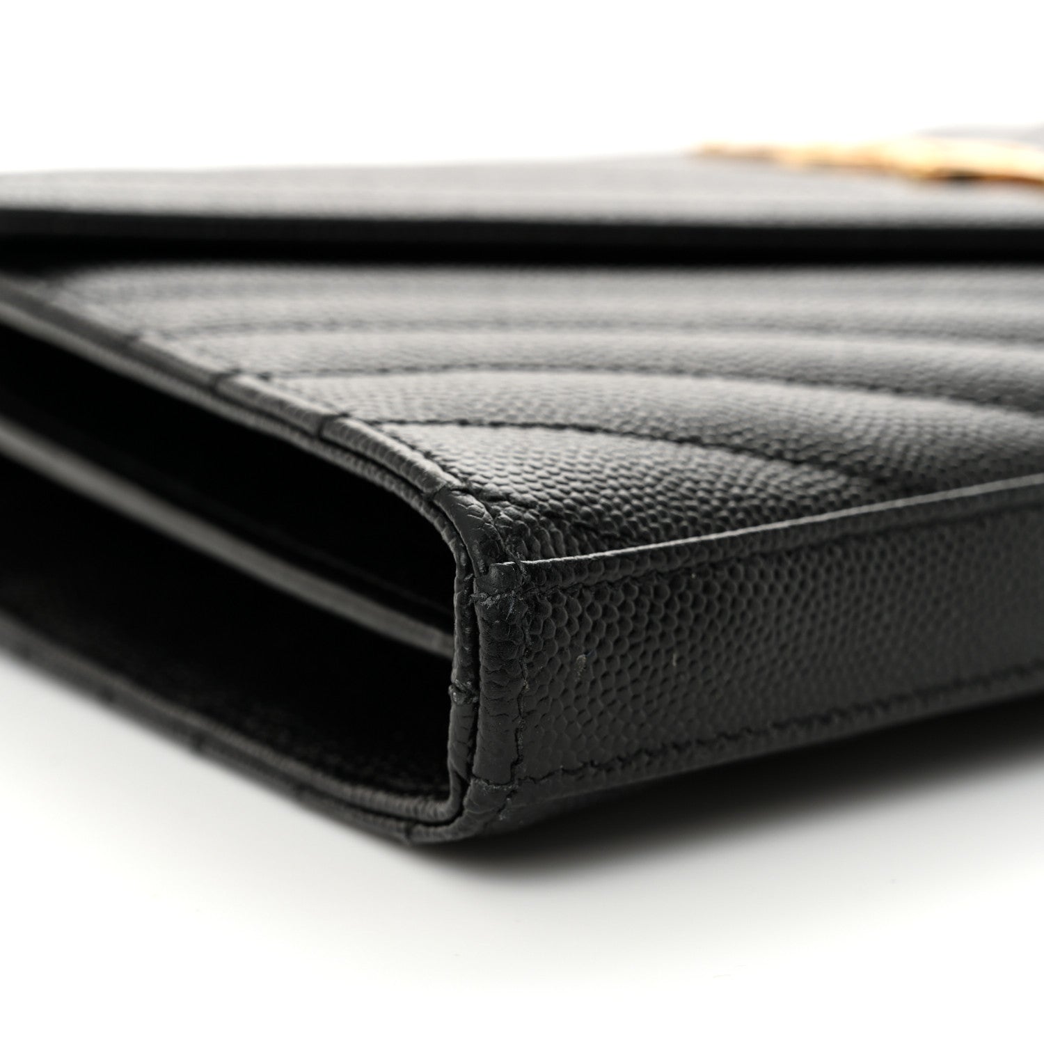 Saint Laurent Grain De Poudre Matelasse Chevron Monogram Chain Wallet Black 9 of 12