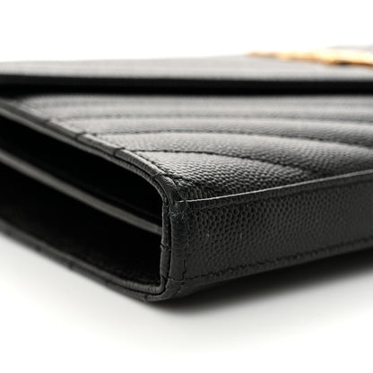 Saint Laurent Grain De Poudre Matelasse Chevron Monogram Chain Wallet Black 9 of 12