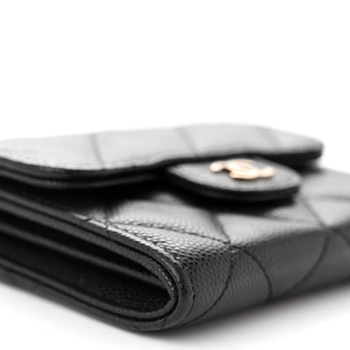 Caviar Quilted Flap Card Holder On Chain Black