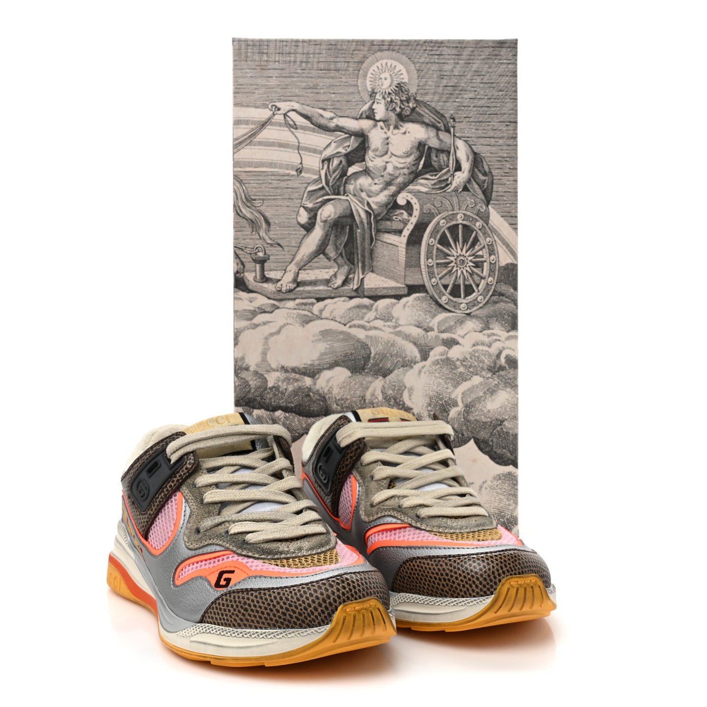Calfskin Suede Mesh Lizard Embossed Womens Ultrapace Sneakers 35.5 Silver Anthracite Neon Orange