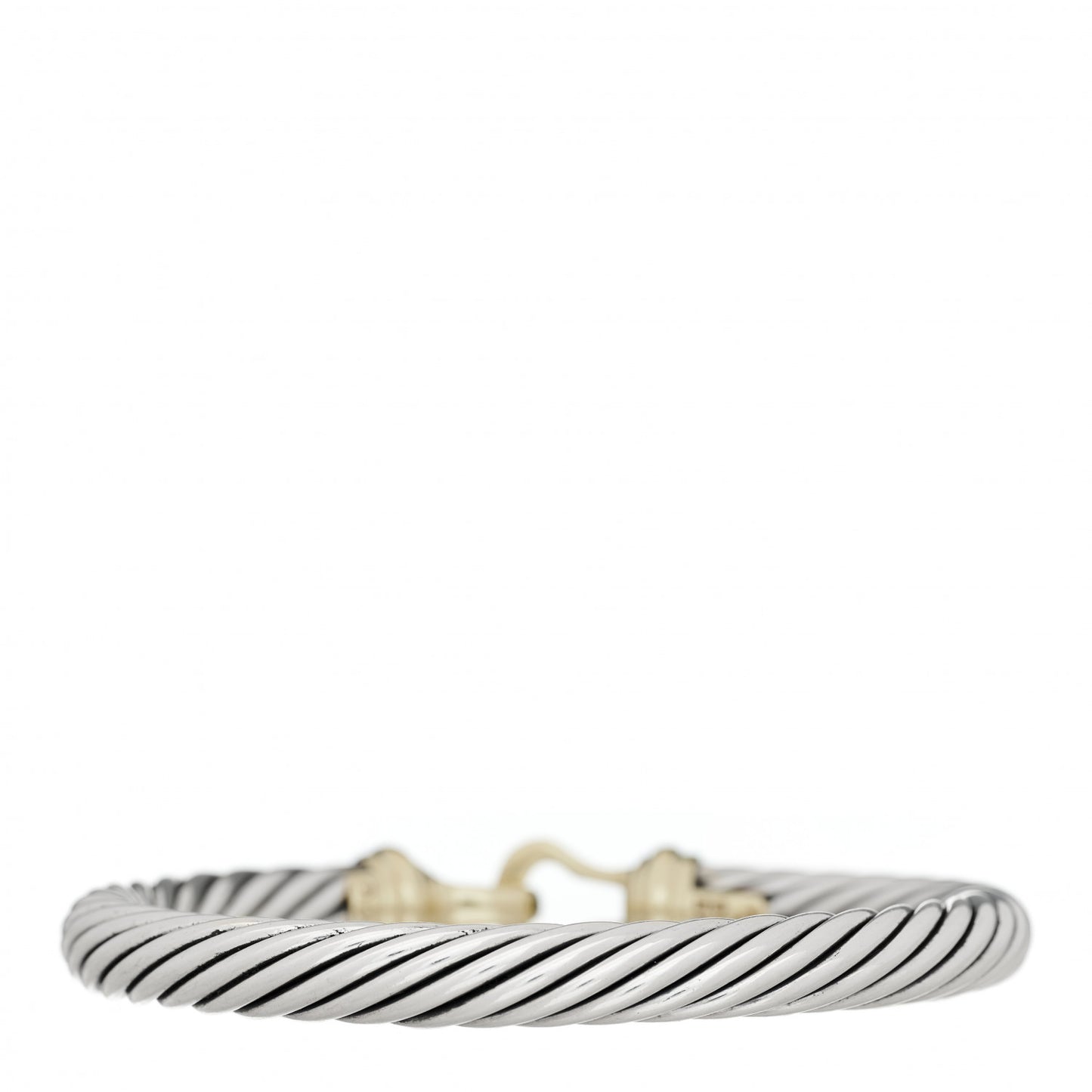 Sterling Silver 14K Yellow Gold 7mm Cable Classic Buckle Bracelet