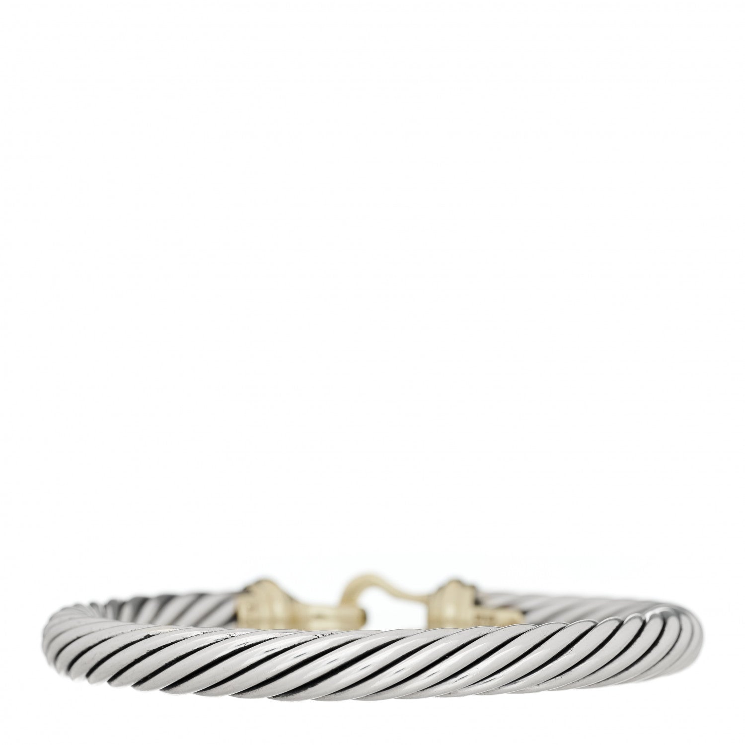 David Yurman Sterling Silver 14K Yellow Gold 7mm Cable Classic Buckle Bracelet 2 of 3