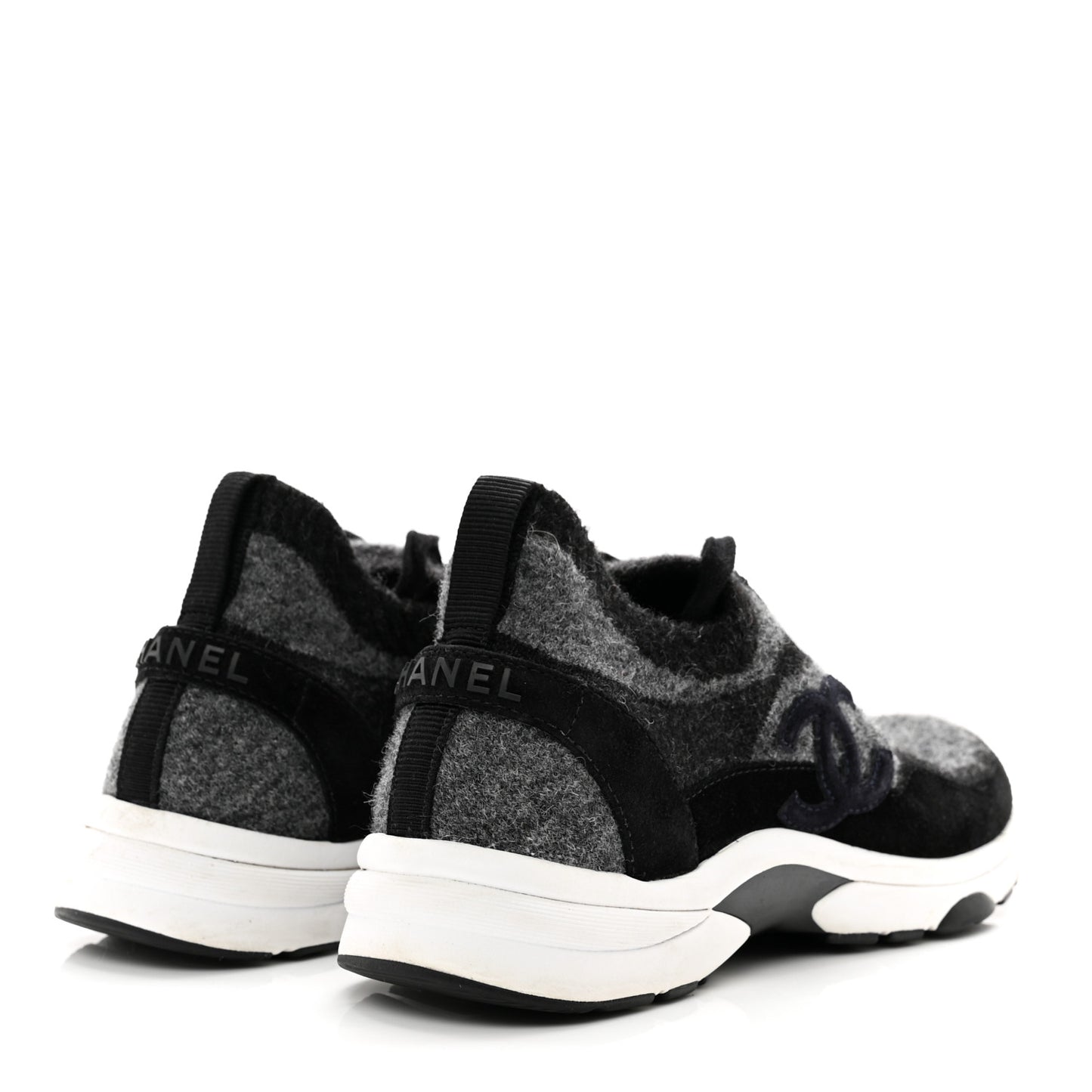 Fabric Suede Calfskin Womens CC Sneakers 38 Black Grey
