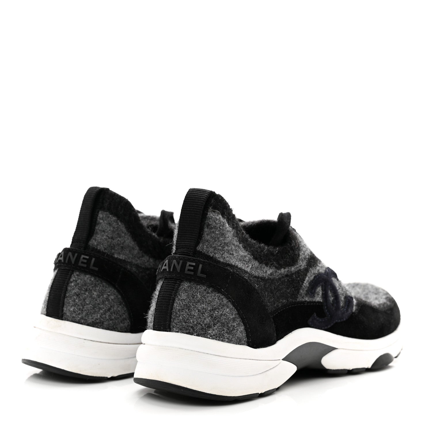Chanel Fabric Suede Calfskin Womens CC Sneakers 38 Black Grey 4 of 6