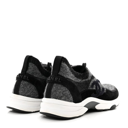 Chanel Fabric Suede Calfskin Womens CC Sneakers 38 Black Grey 4 of 6