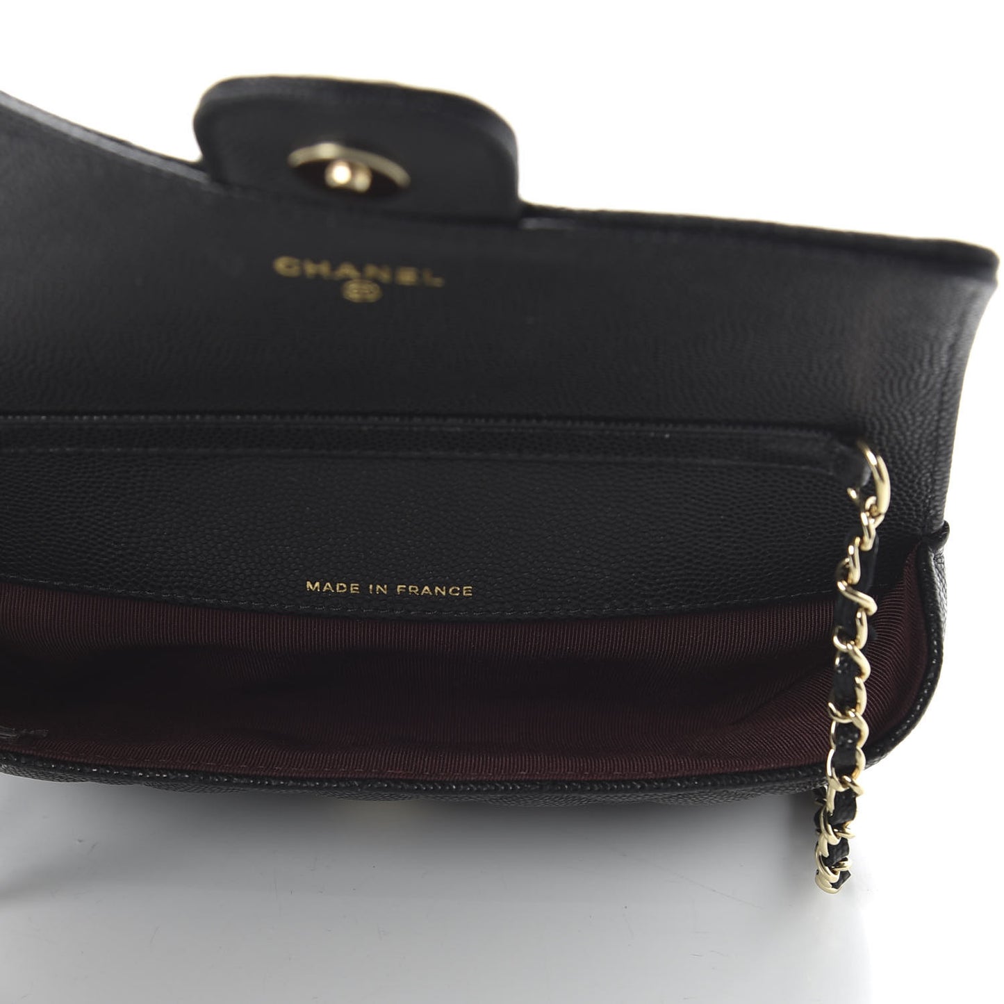 Caviar Quilted Glasses Case With Chain Black