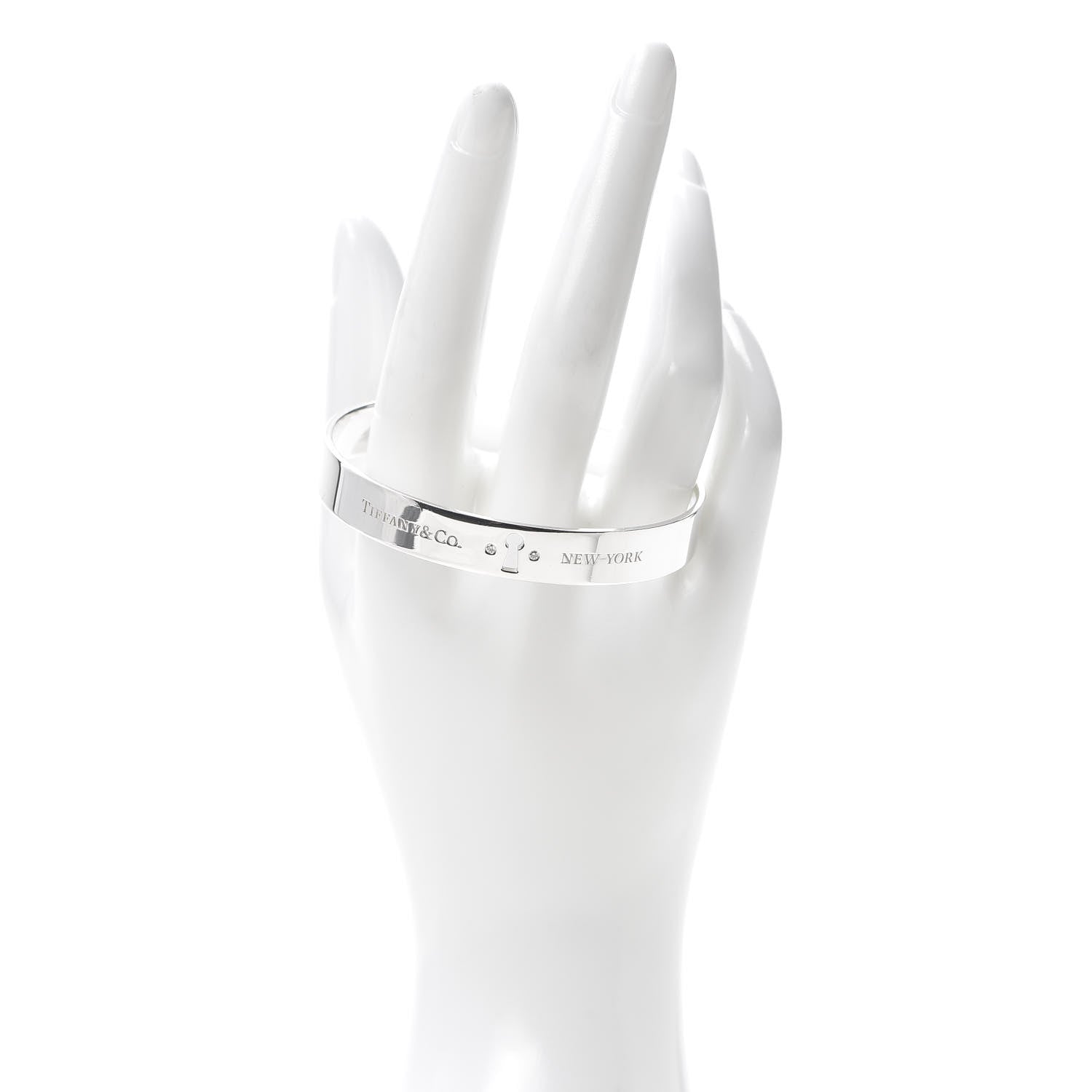 Tiffany Sterling Silver Diamond Narrow Locks Bangle Bracelet 2 of 4