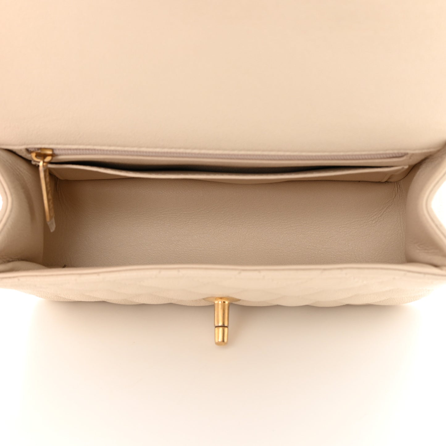 Caviar Quilted Mini Top Handle Rectangular Flap Beige