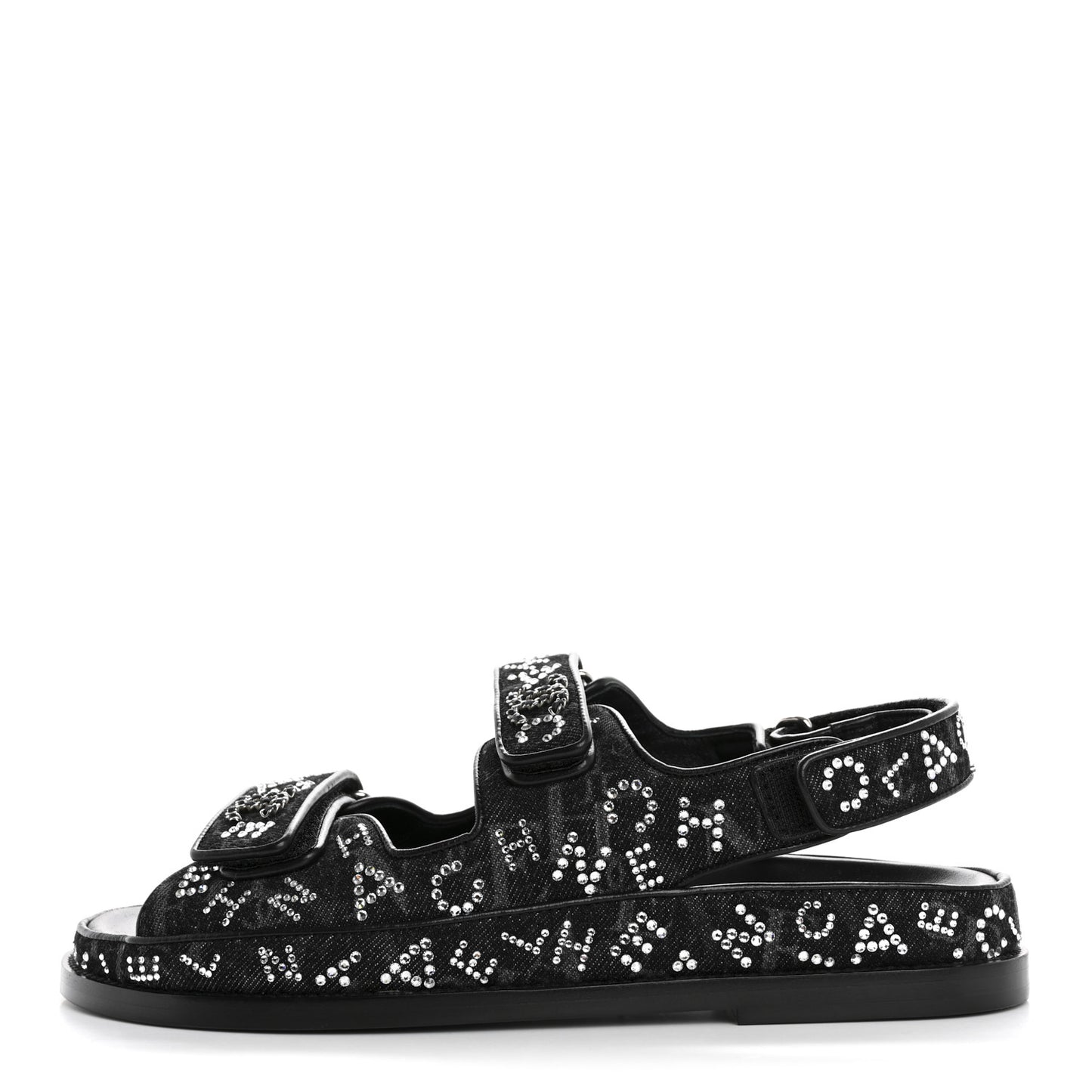 Denim Strass Velcro Dad Sandals 39 Black