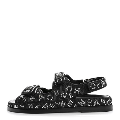 Chanel Denim Strass Velcro Dad Sandals 39 Black 1 of 9