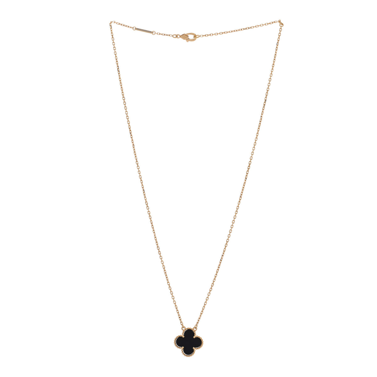 18K Yellow Gold Black Onyx Vintage Alhambra Pendant Necklace