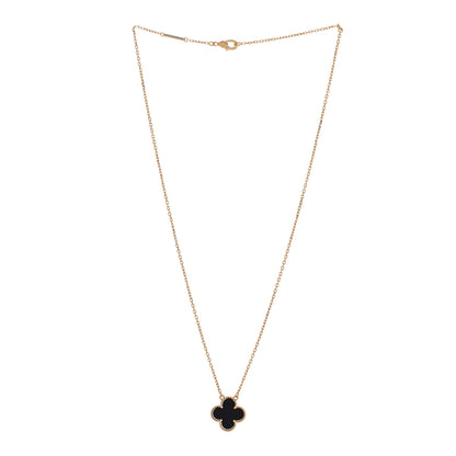Van Cleef & Arpels 18K Yellow Gold Black Onyx Vintage Alhambra Pendant Necklace 3 of 5