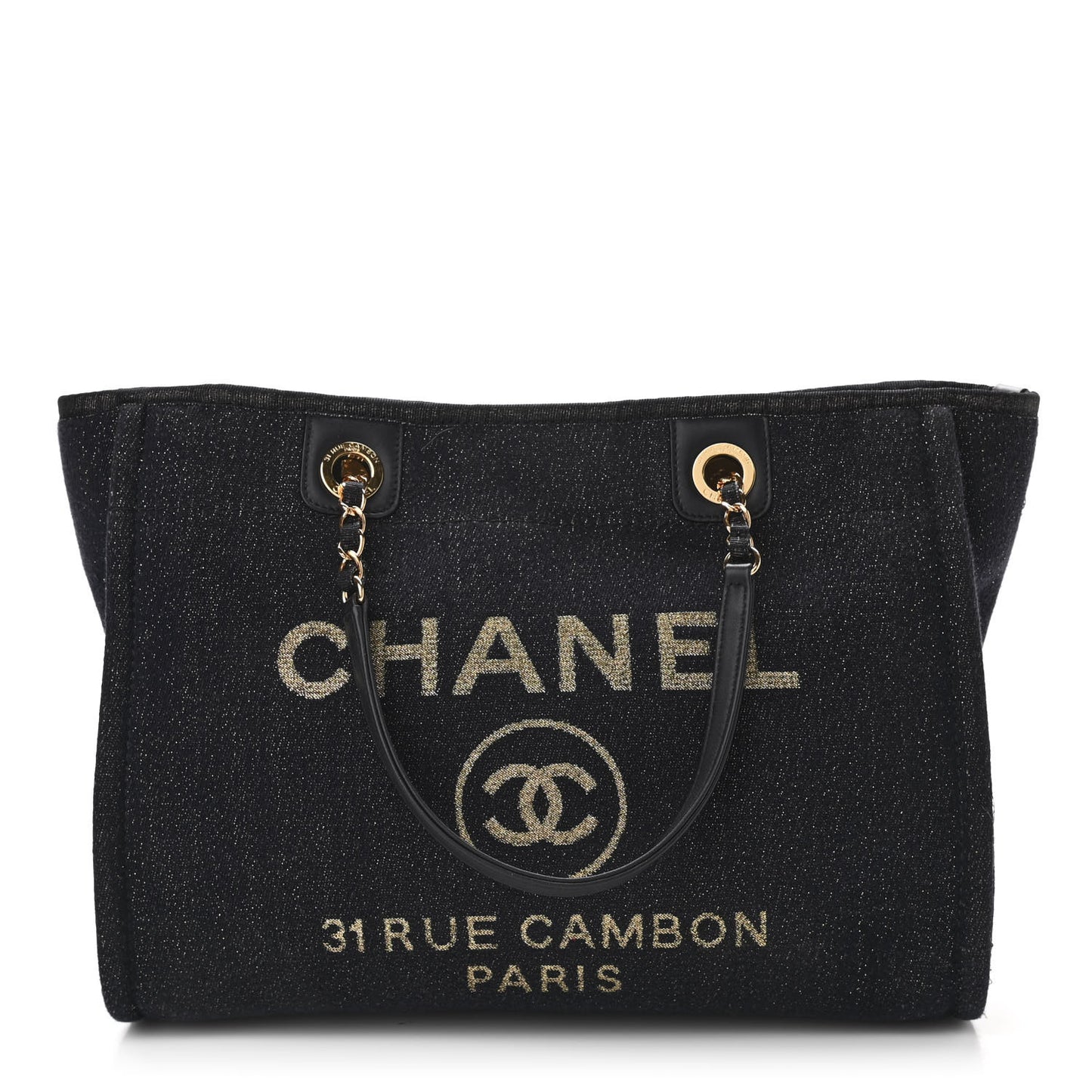 Lurex Canvas Small Deauville Tote Navy Blue Gold