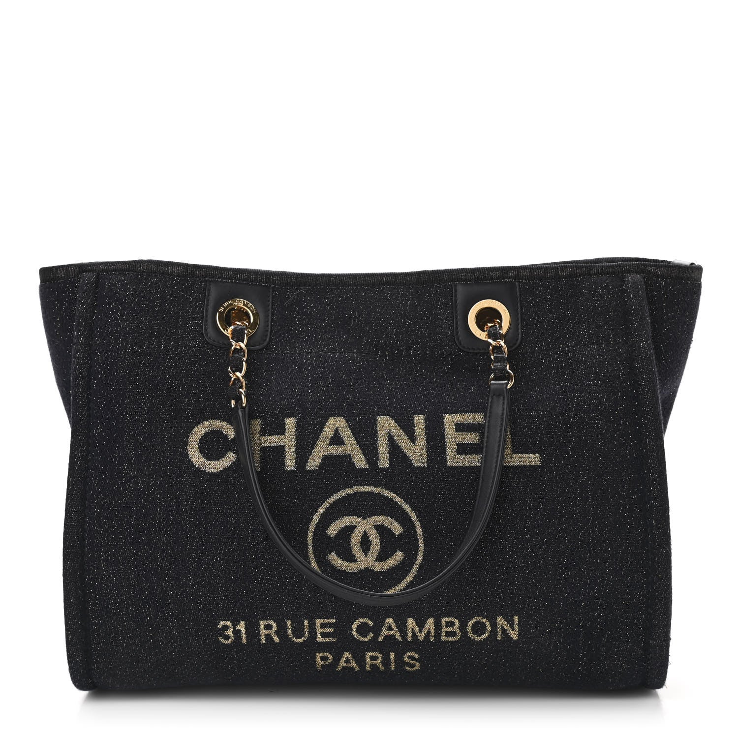 Chanel Lurex Canvas Small Deauville Tote Navy Blue Gold 1 of 10