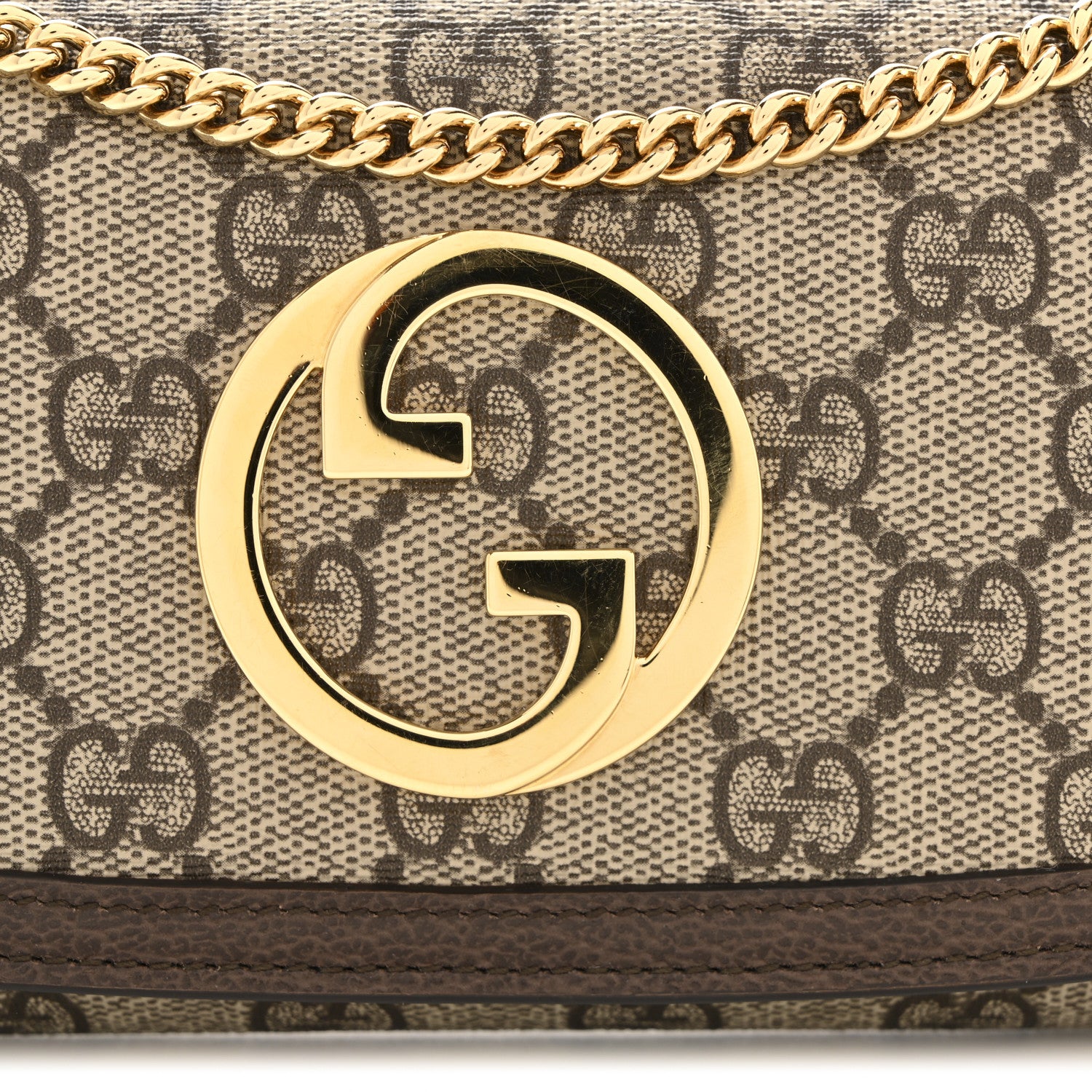 Gucci GG Supreme Monogram Textured Dollar Calfskin Blondie Continental Chain Wallet Beige Ebony New Acero 11 of 11