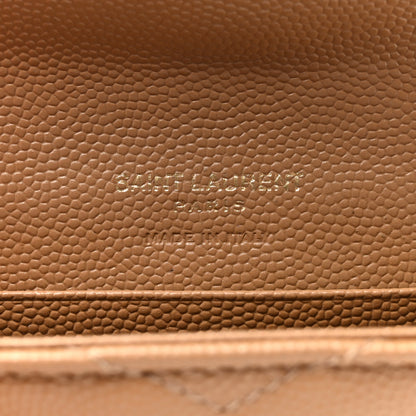 Saint Laurent Grain De Poudre Matelasse Chevron Small Monogram Envelope Wallet Dark Beige 6 of 7