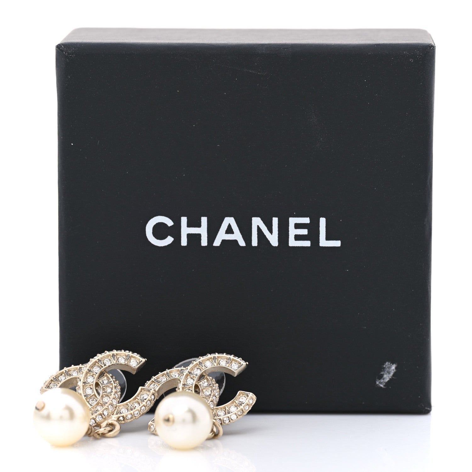 Chanel Crystal Pearl CC Drop Earrings Gold 5 of 5