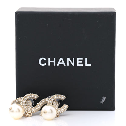 Chanel Crystal Pearl CC Drop Earrings Gold 5 of 5