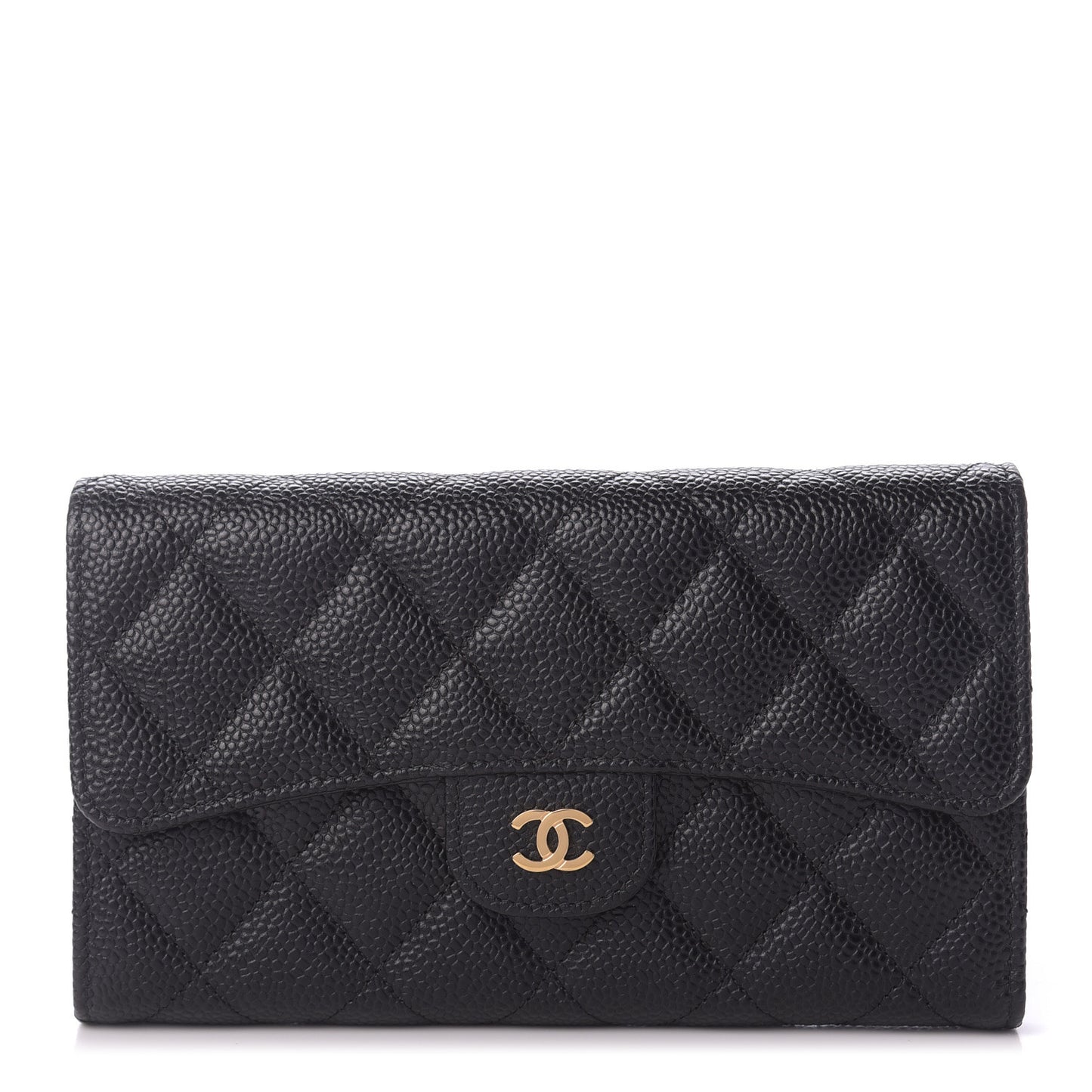 Caviar Quilted Large Flap Wallet Black