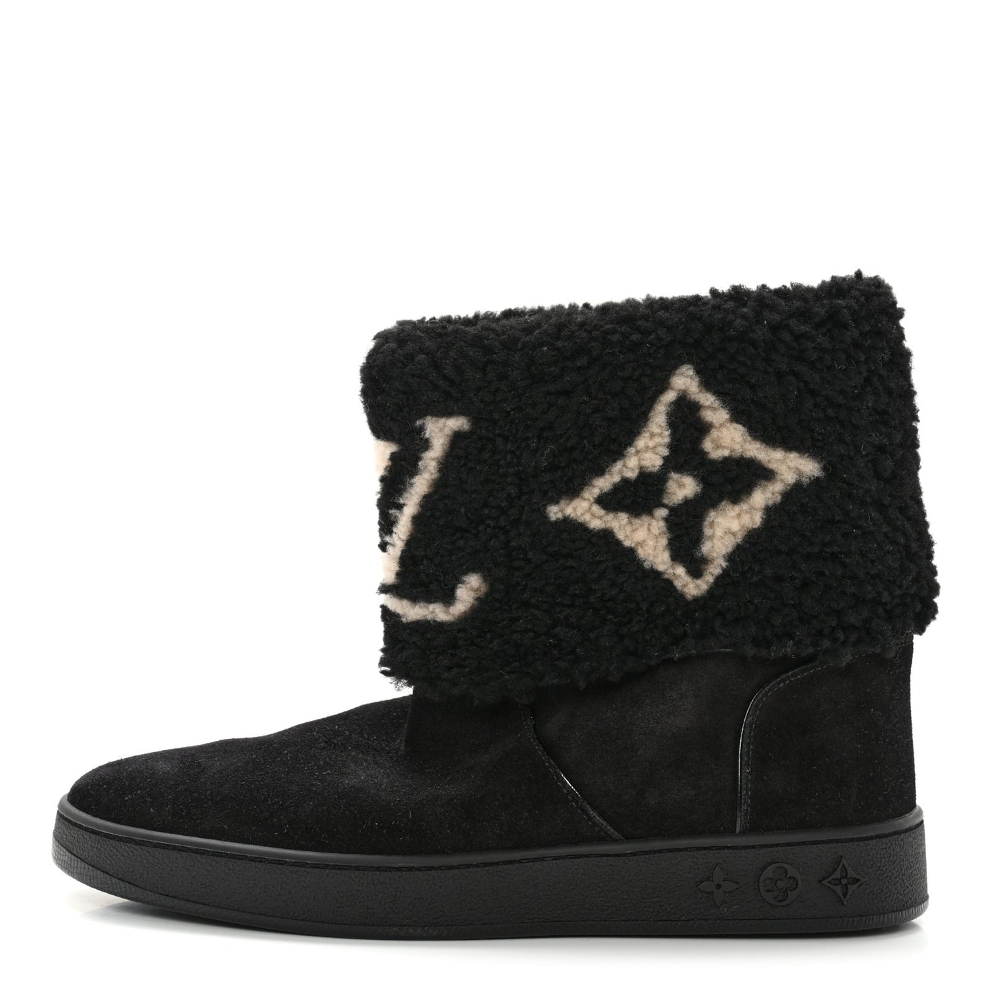 Suede Calfskin Shearling Snowdrop Flat Ankle Boot 37.5 Black