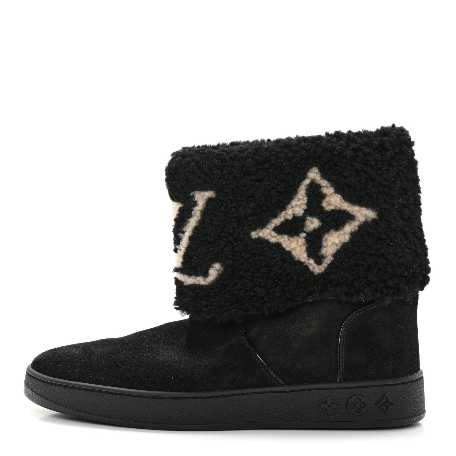Louis Vuitton Suede Calfskin Shearling Snowdrop Flat Ankle Boot 37.5 Black 1 of 13