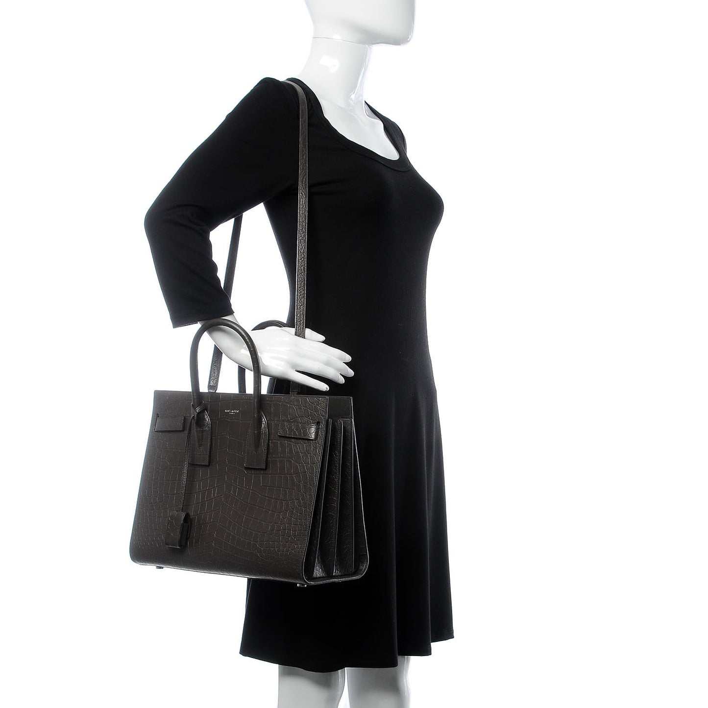 Calfskin Crocodile Embossed Small Sac De Jour Coal