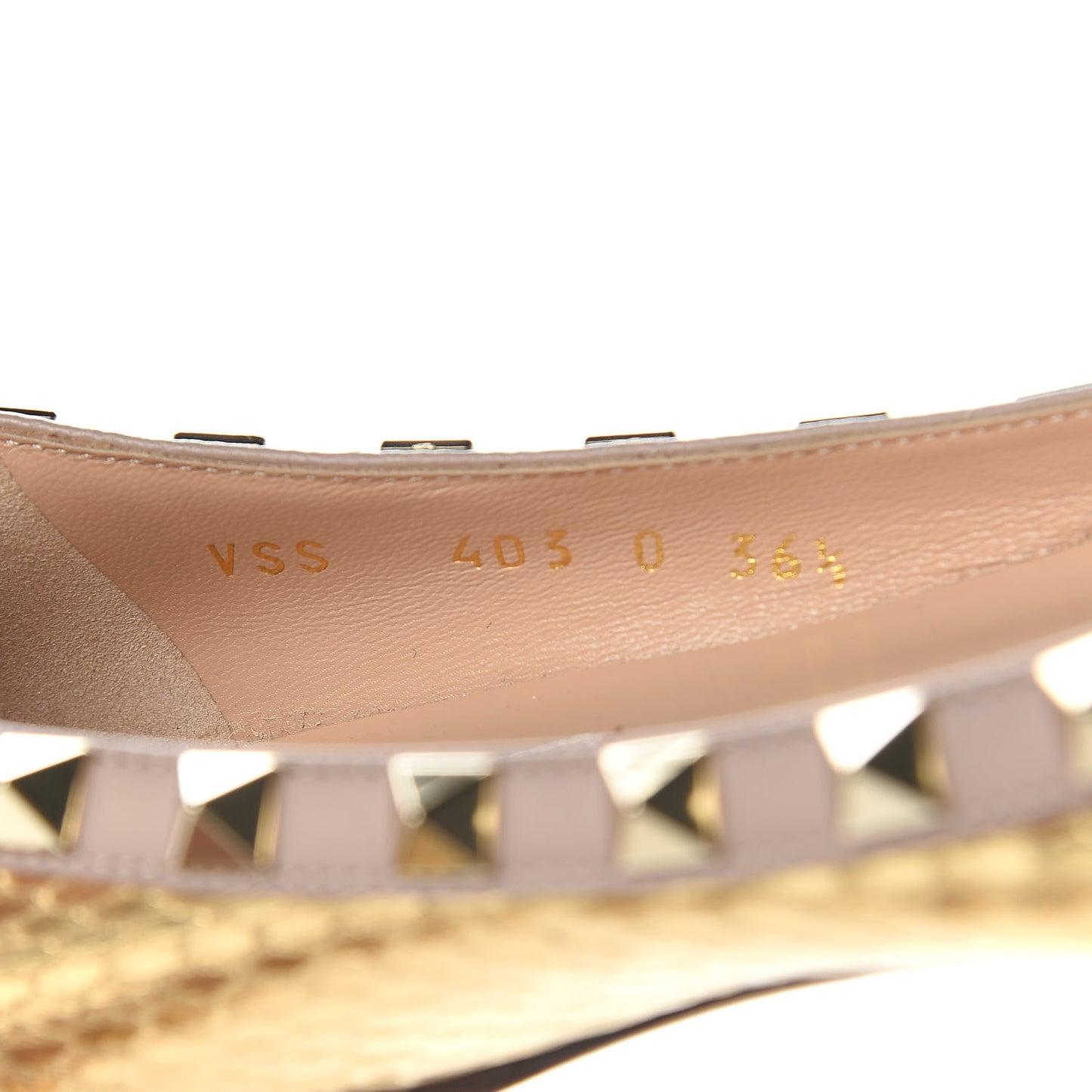 Metallic Elaphe Rockstud Ballerina Flats 36.5 Gold Poudre