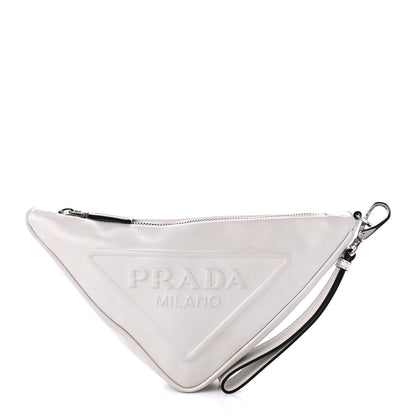 Prada Grace Lux Triangle Logo Embossed Triangle Wristlet Pouch White 1 of 9