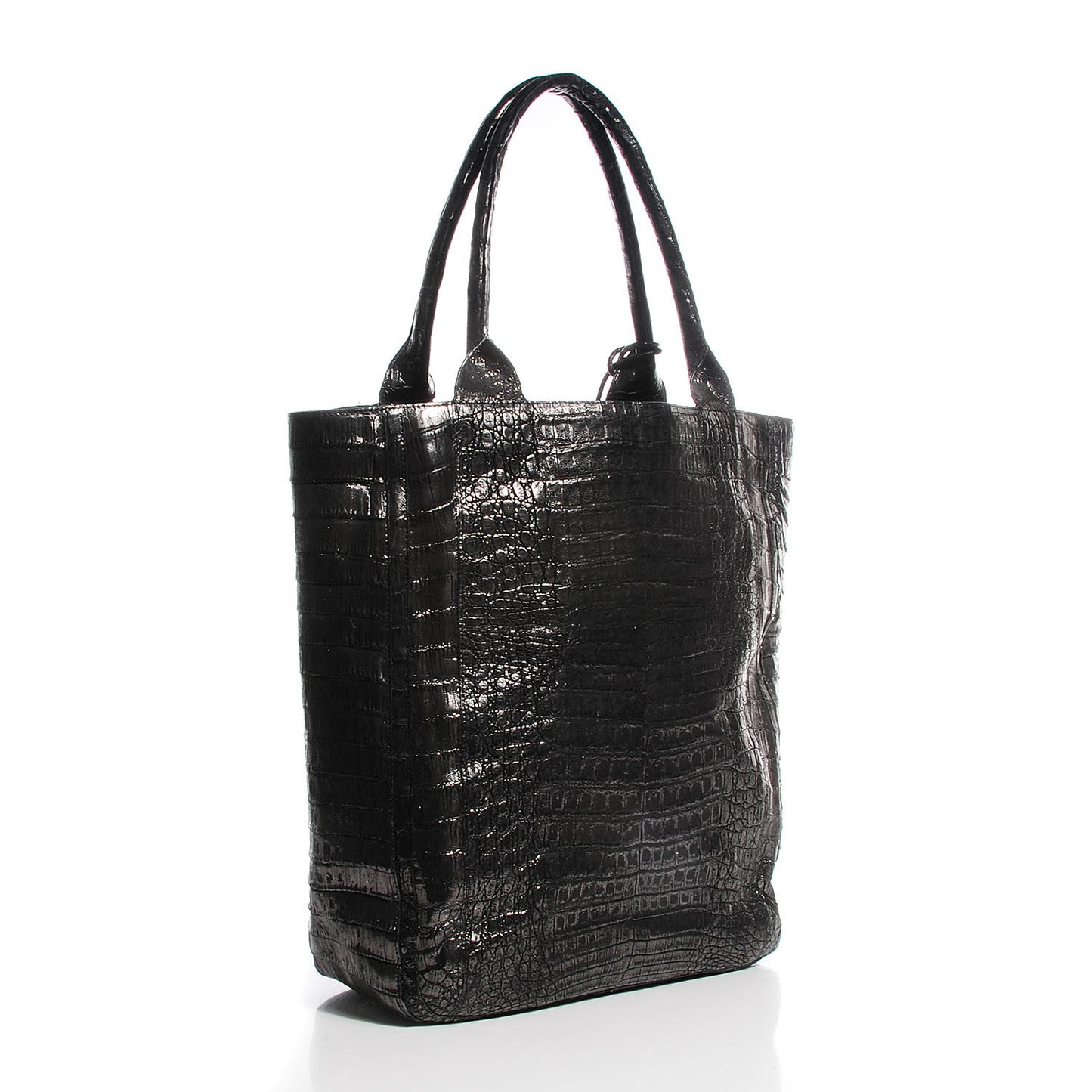 Metallic Crocodile Medium Leaf Tote Black