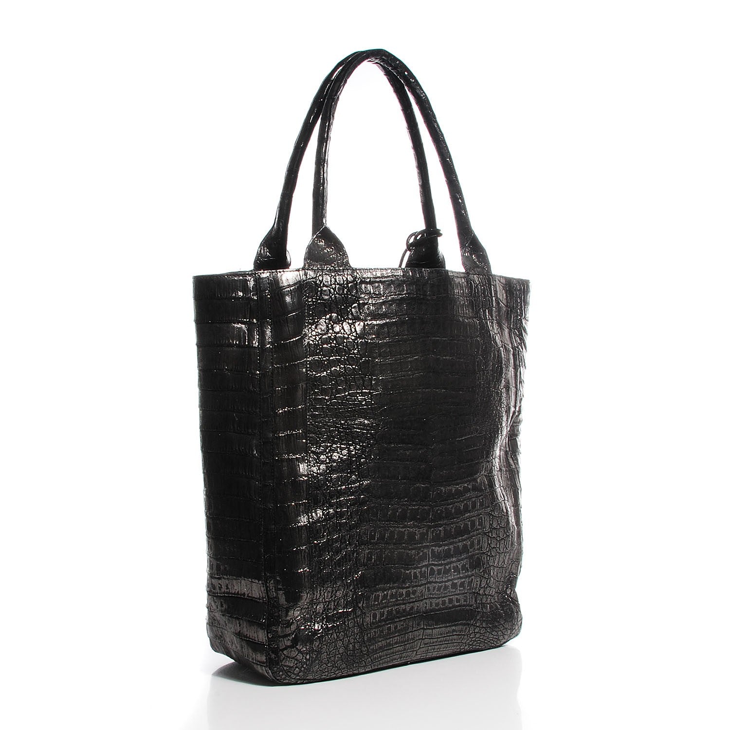 Nancy Gonzalez Metallic Crocodile Medium Leaf Tote Black 3 of 8