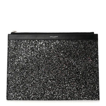 Saint Laurent Calfskin Glitter Zipped Tablet Holder Black 1 of 8