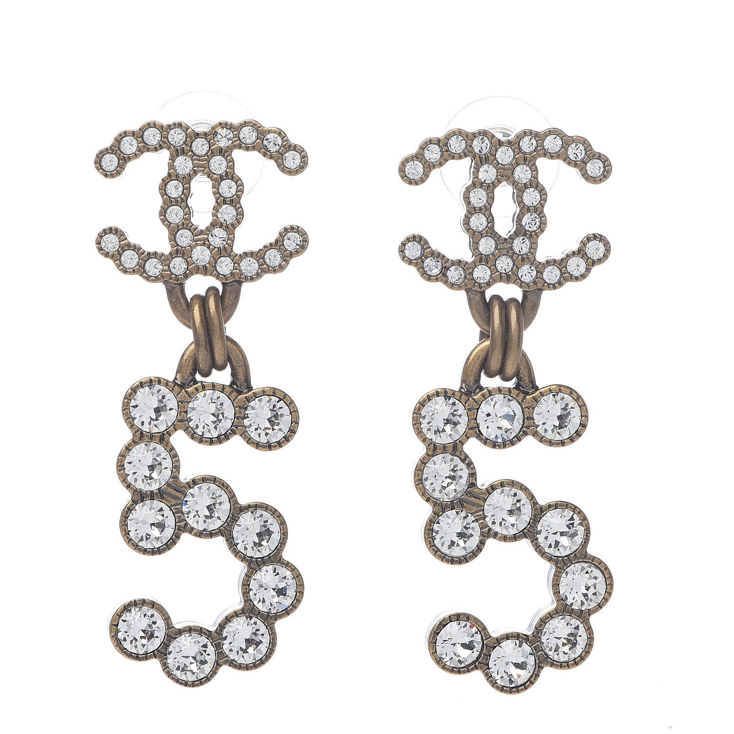 Chanel Metal Crystal City of Lights No 5 Drop Earrings Gold 1 of 5