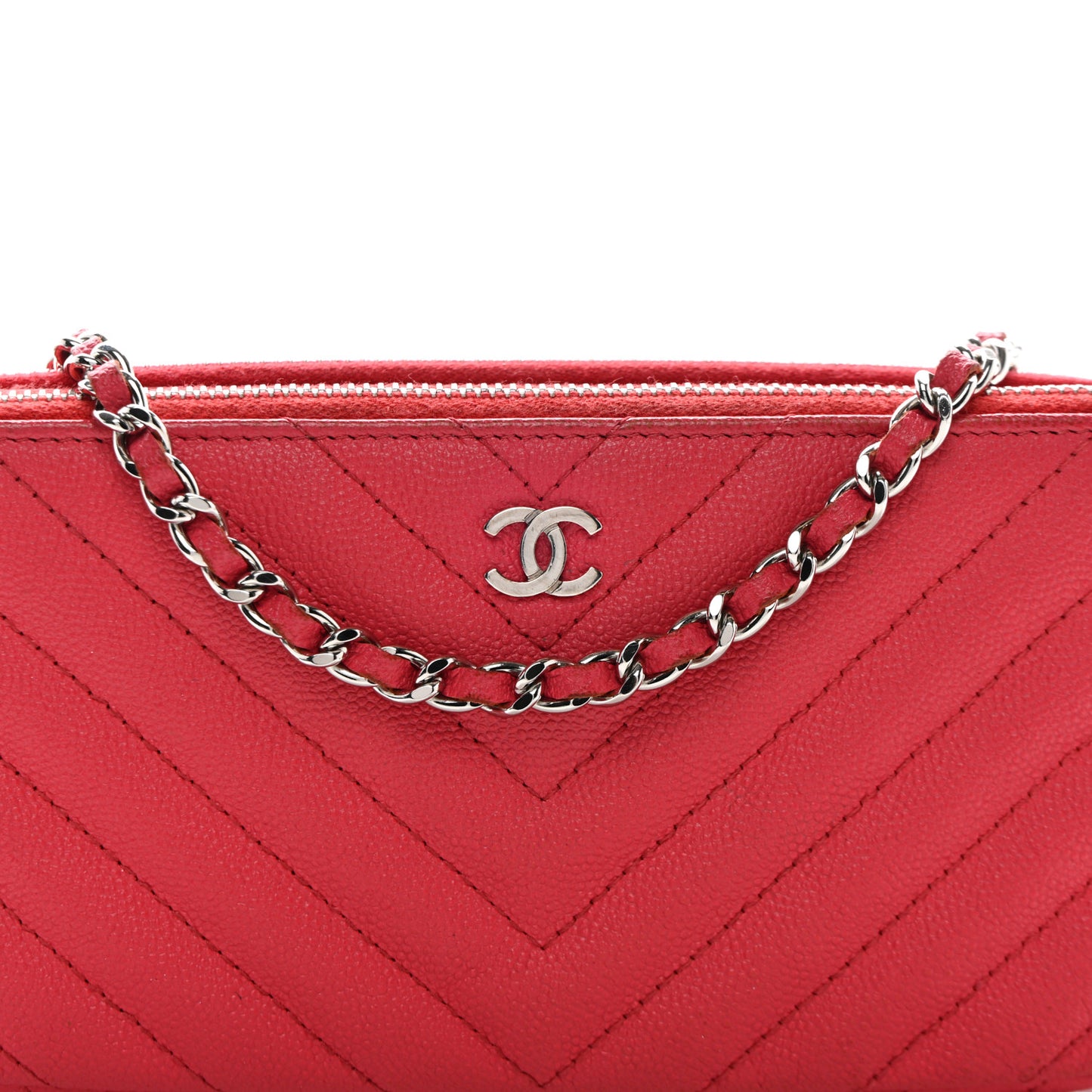 Caviar Chevron Quilted Small Clutch With Chain Light Red