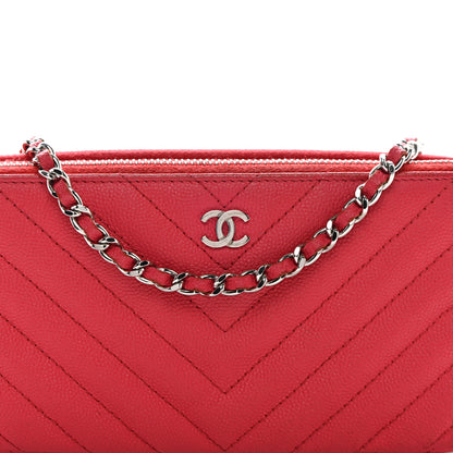 Chanel Caviar Chevron Quilted Small Clutch With Chain Light Red 9 of 15