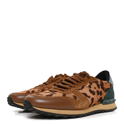 Valentino Garavani Calf Hair Suede Leopard Print Womens Rockrunner Sneakers 42 Multicolor 4 of 8